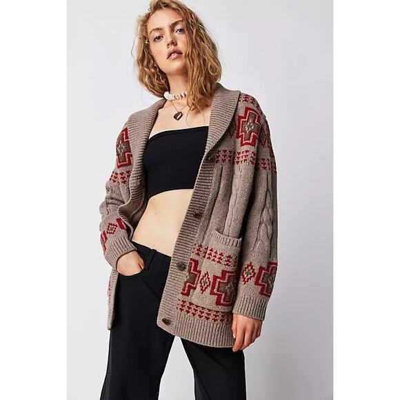 Pendleton Portland Collection Cable Cardigan 100% Virgin Wool Sweater Tribal M - Picture 9 of 9